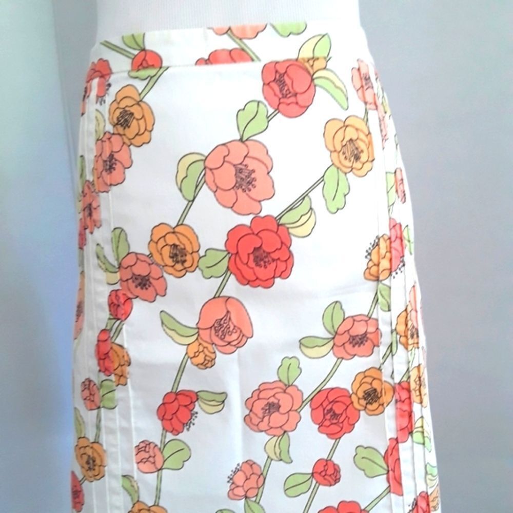 ANN TAYLOR Pale Green | Coral 98% Cotton Spandex Pintuck Skirt Sz 12